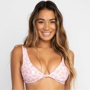 Skatie swim coco pink leopard twisted bikini top XL EUC